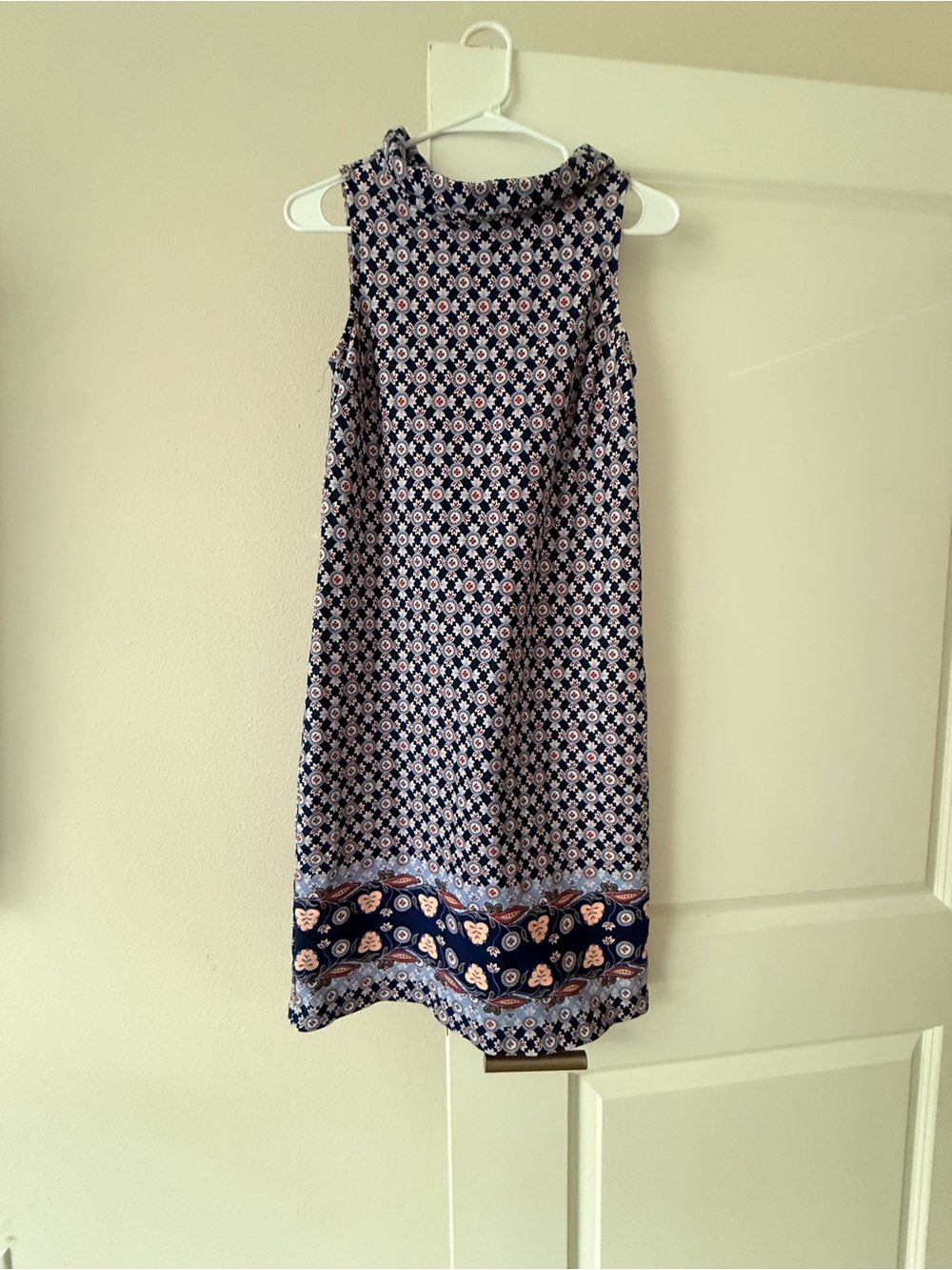 Talbots Navy and Cream Printed Sleeveless Shift Dress